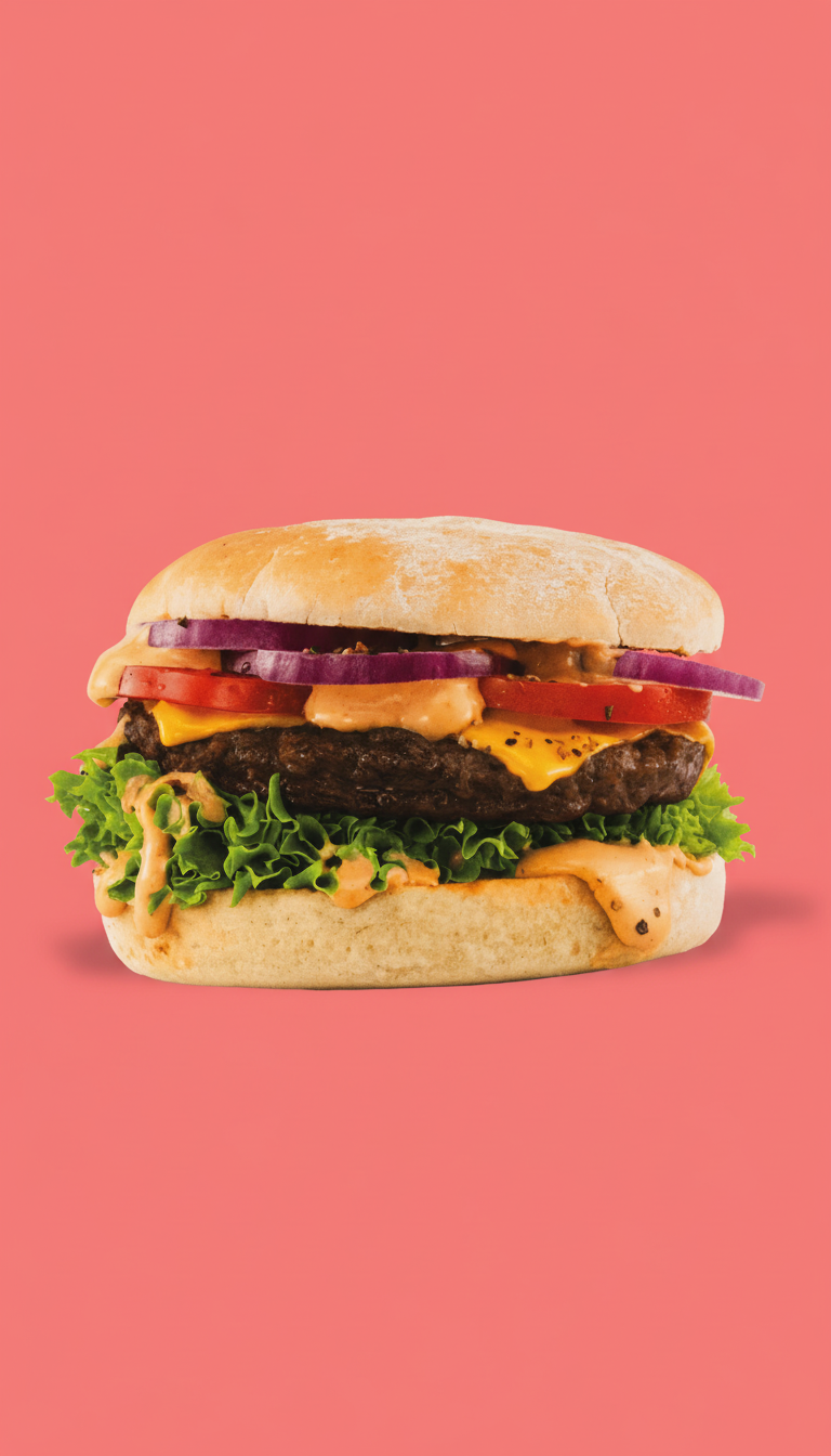 Saftiger Burger mit knusprigem Patty, geschmolzenem Käse, Salat und Sauce als Hauptgericht bei The Burgerz in Oberhausen.